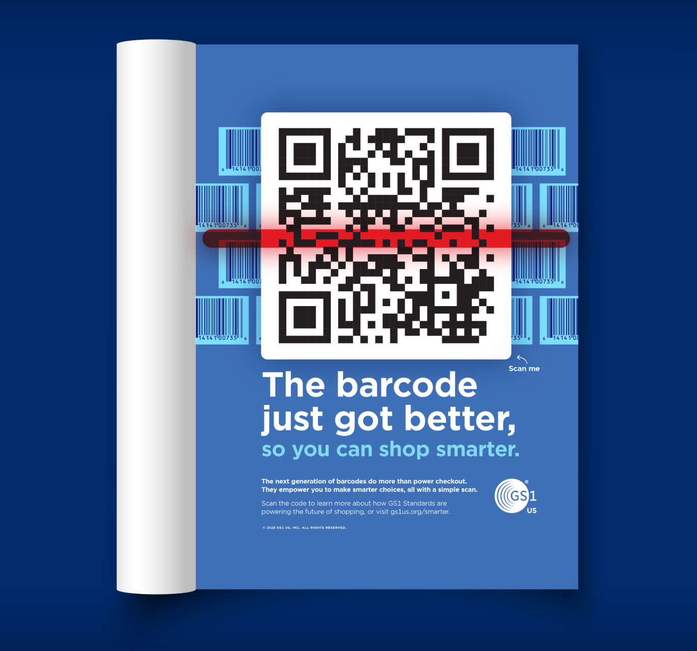 Design of GS1 ad mockup highlighting the change of a new digital barcode
