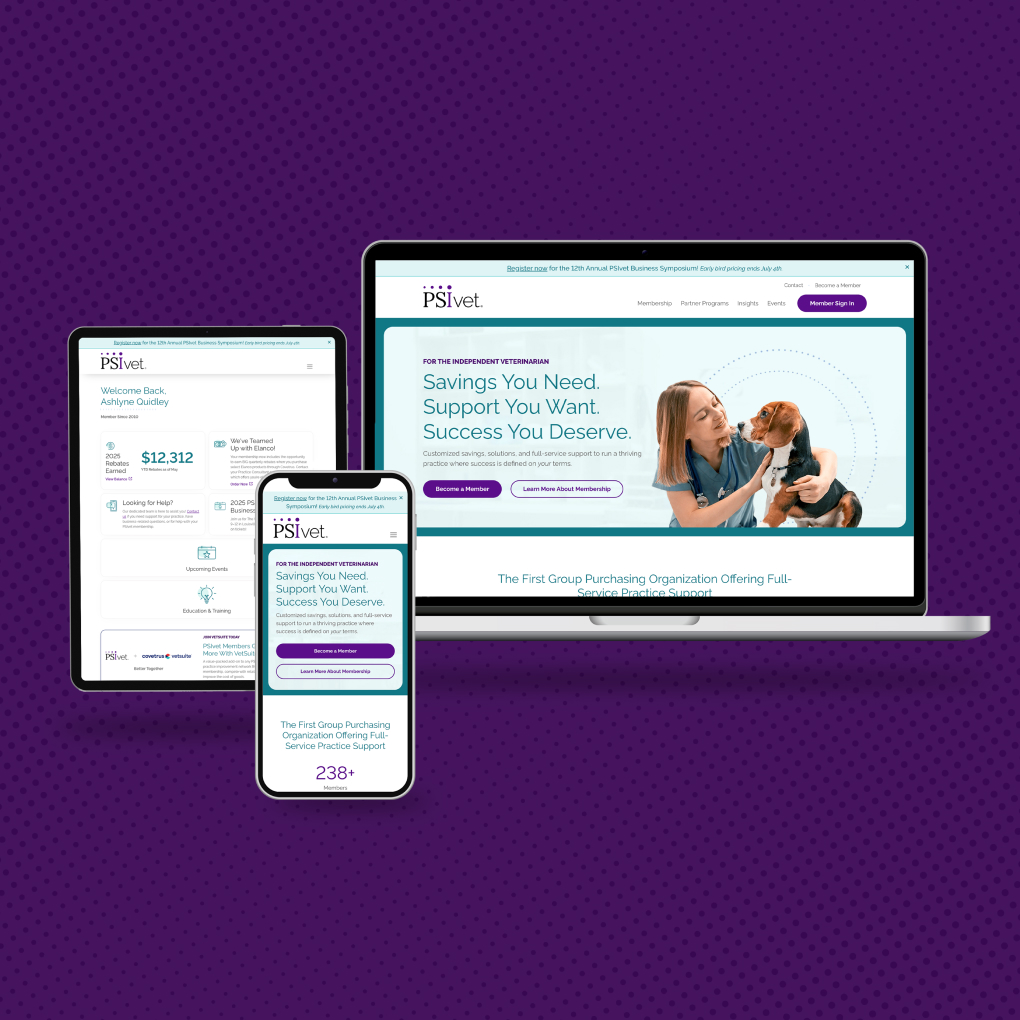 Brand Brand Consulting PSIvet mockup showing 3 devices of the finished launched website